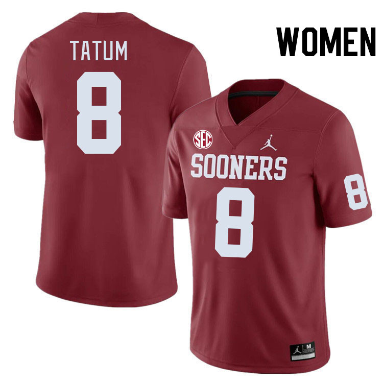 Women #8 Taylor Tatum Oklahoma Sooners 2024 SEC Conference College Football Jerseys-Crimson